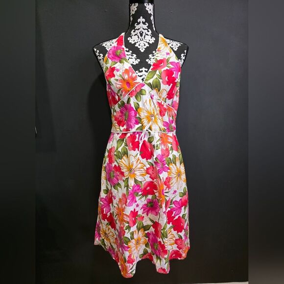 Vintage Womans Floral Hawaiian Knee Length Halter Dress Sz 11/12 PHOENIX - Picture 1 of 9